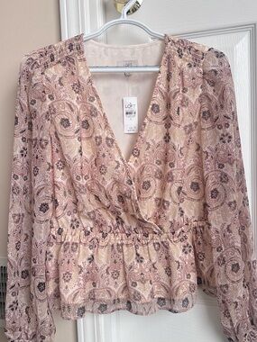 LOFT Blush Pink Paisley Wrap Peplum Top